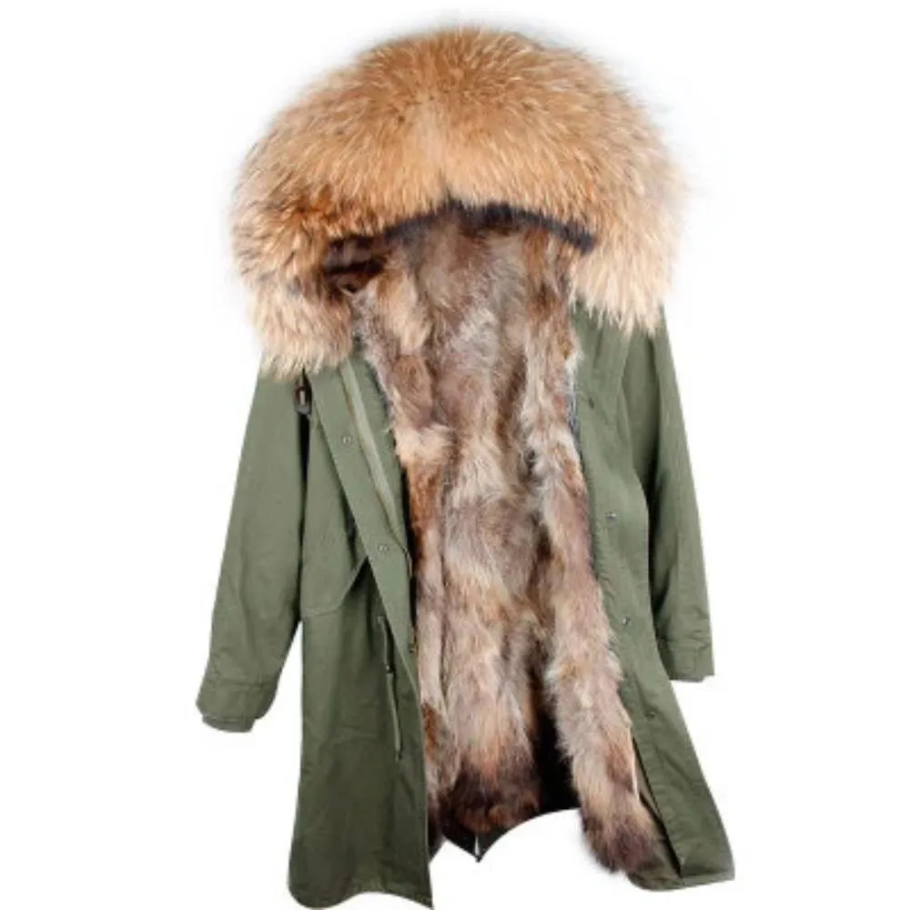 Men's Winter Casual Buttoned Hooded Parka With Raccoon Fur