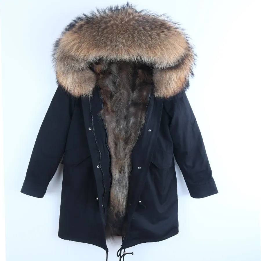 Men's Winter Casual Buttoned Hooded Parka With Raccoon Fur