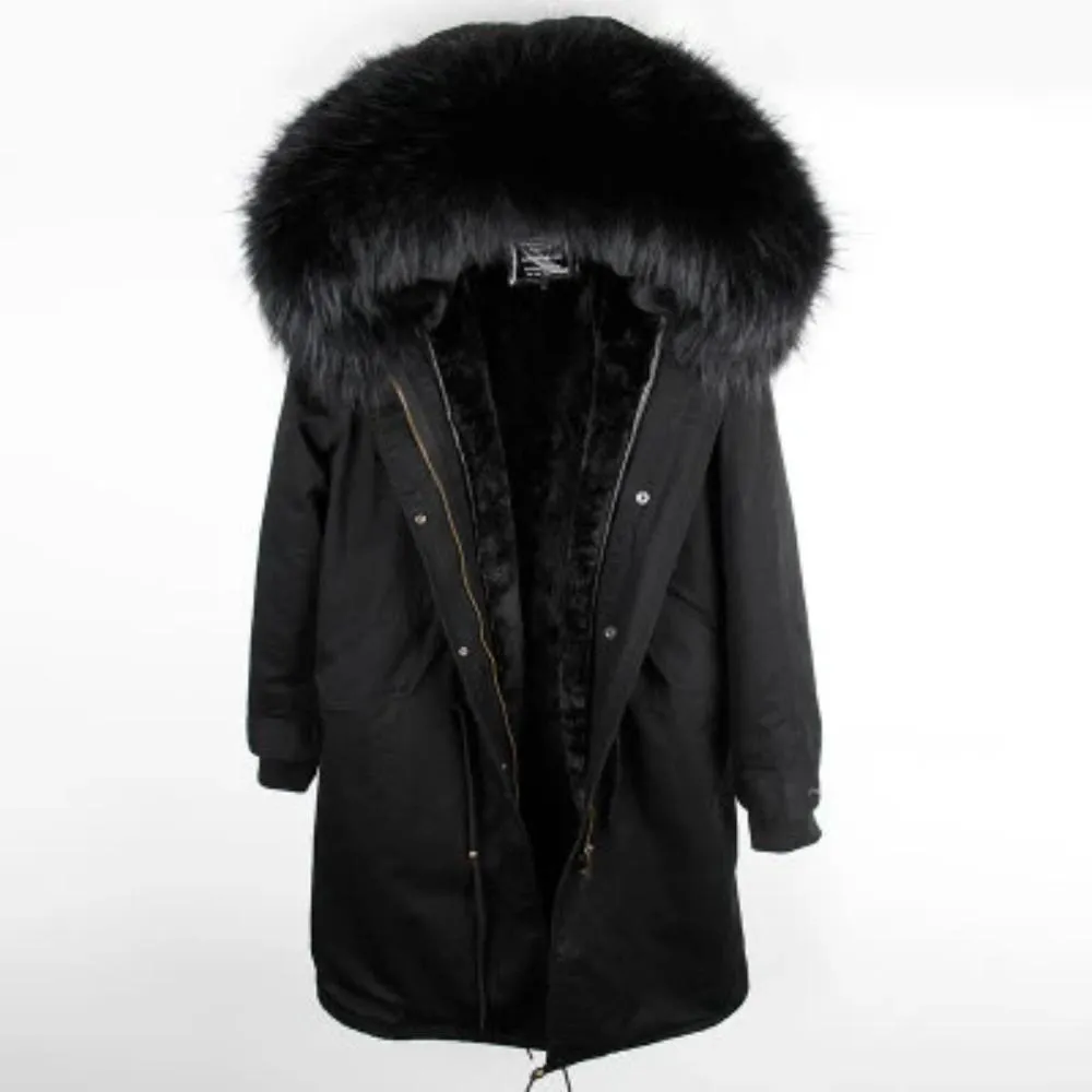 Men's Winter Casual Buttoned Hooded Parka With Raccoon Fur