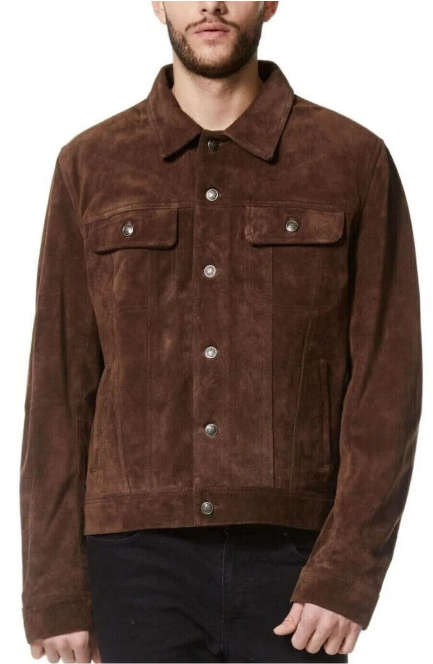 Minu Real Brown Leather Suede Jacket Men Biker Motorcycle