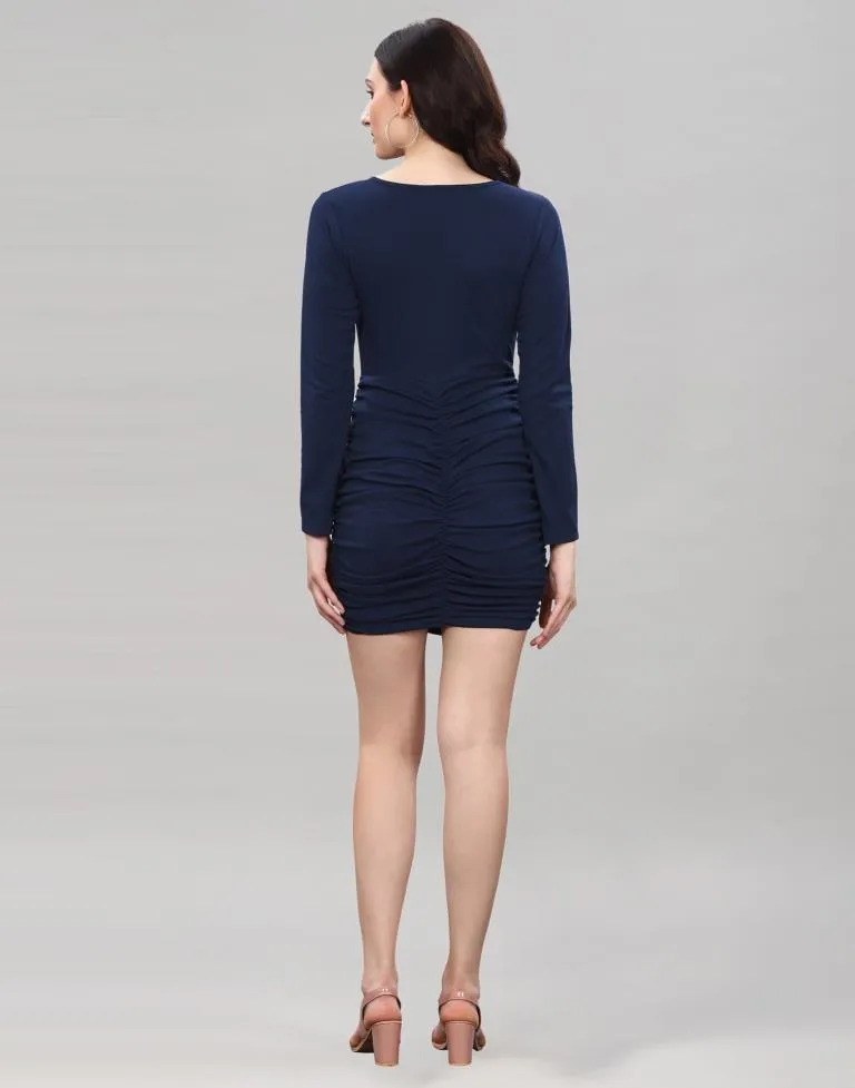 Navy Blue Ribbed Bodycon Dress