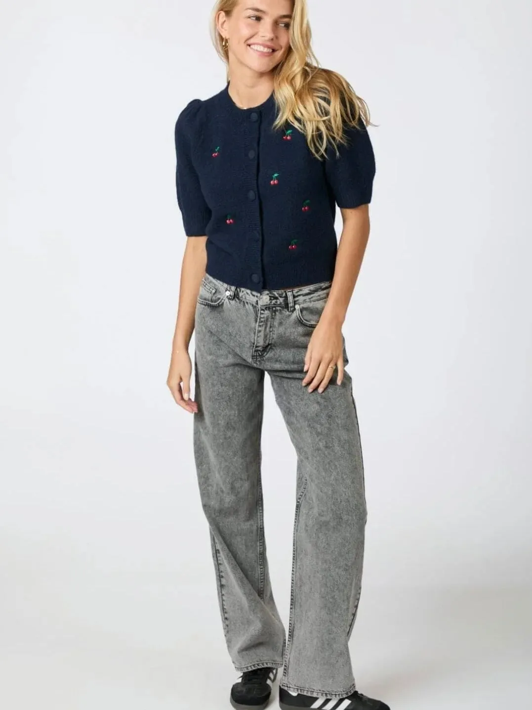 NEO NOIR TRUDY EMBROIDERY KNIT CARDIGAN NAVY