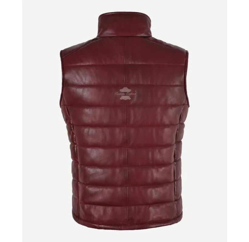 NOVA Women's Puffer Leather Gillet Vest Quilted Padded Sleeveless Jacket