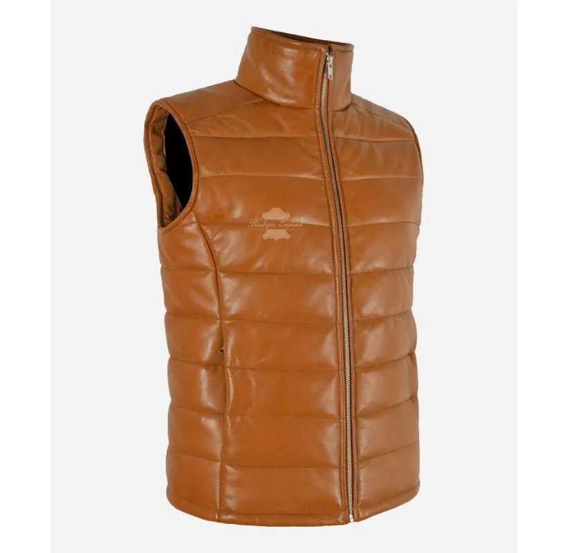 NOVA Women's Puffer Leather Gillet Vest Quilted Padded Sleeveless Jacket