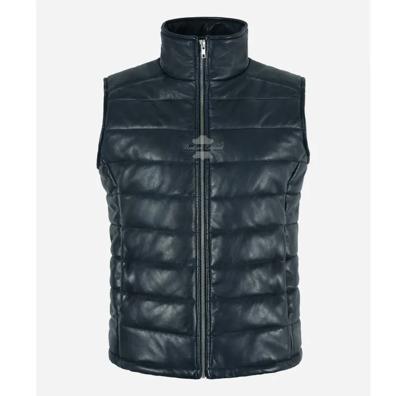 NOVA Women's Puffer Leather Gillet Vest Quilted Padded Sleeveless Jacket