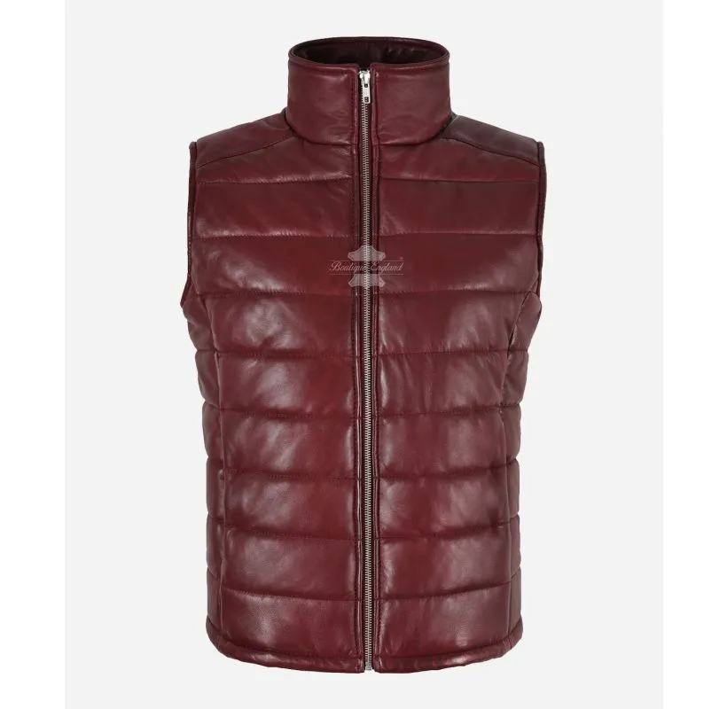 NOVA Women's Puffer Leather Gillet Vest Quilted Padded Sleeveless Jacket