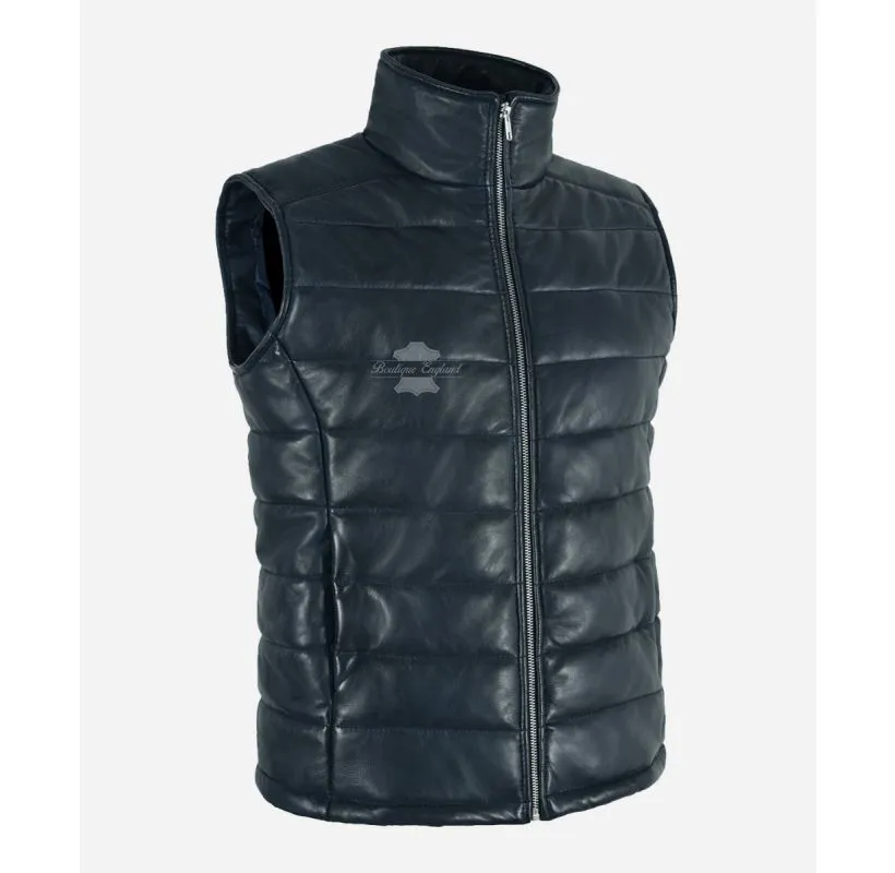 NOVA Women's Puffer Leather Gillet Vest Quilted Padded Sleeveless Jacket