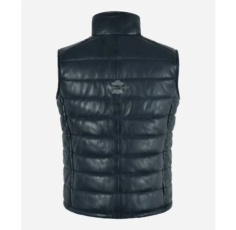 NOVA Women's Puffer Leather Gillet Vest Quilted Padded Sleeveless Jacket