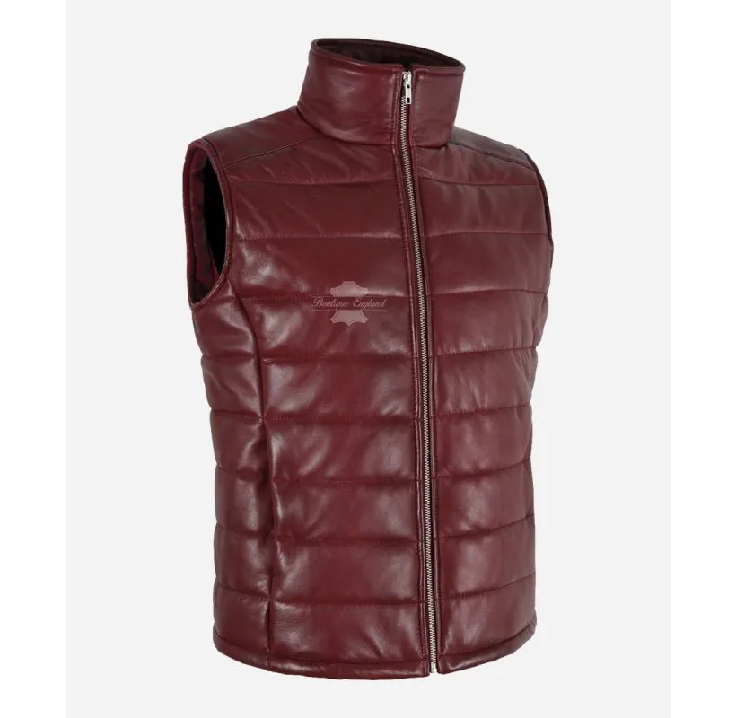 NOVA Women's Puffer Leather Gillet Vest Quilted Padded Sleeveless Jacket