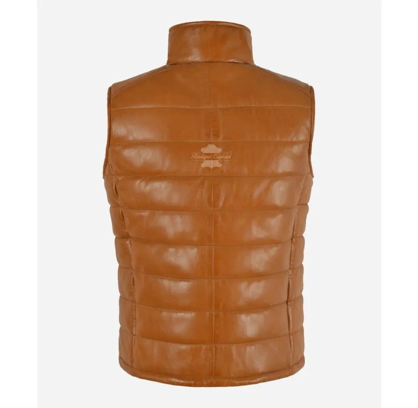 NOVA Women's Puffer Leather Gillet Vest Quilted Padded Sleeveless Jacket