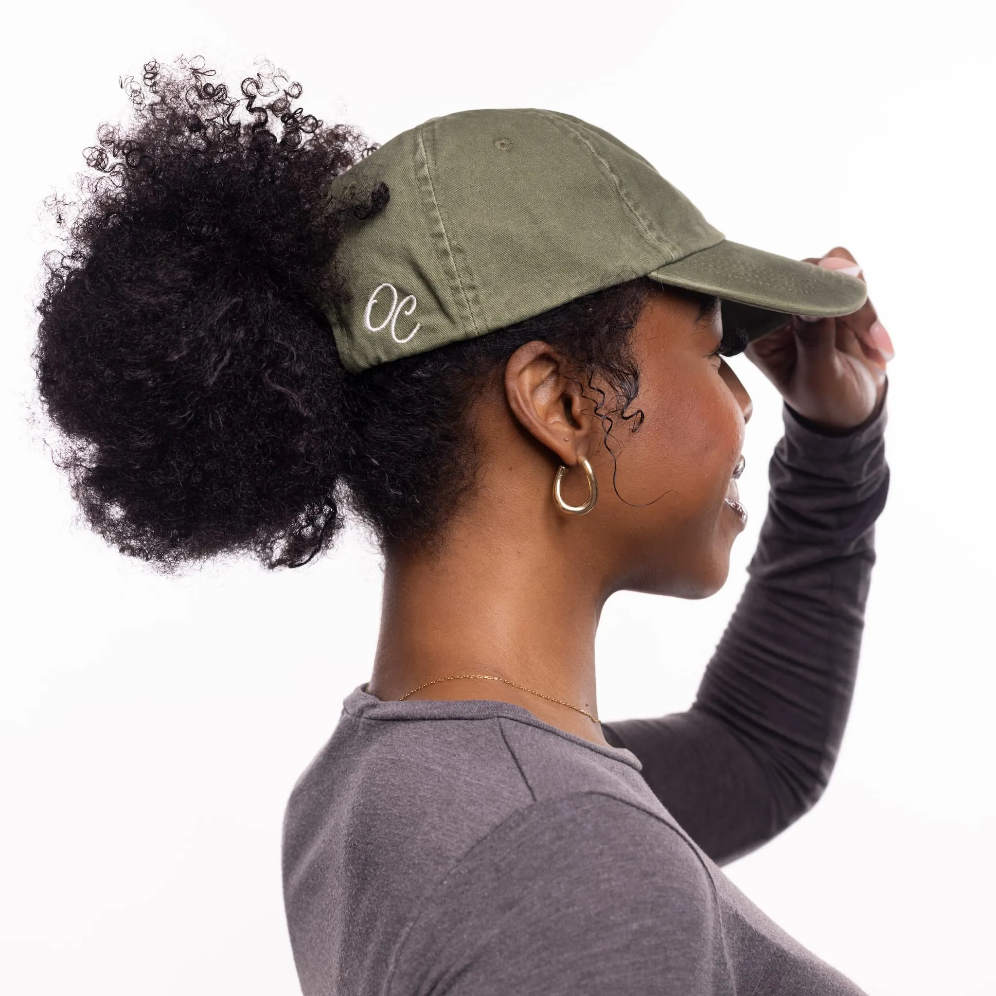 Only Curls Satin Lined Baseball Hat  - Washed Olive