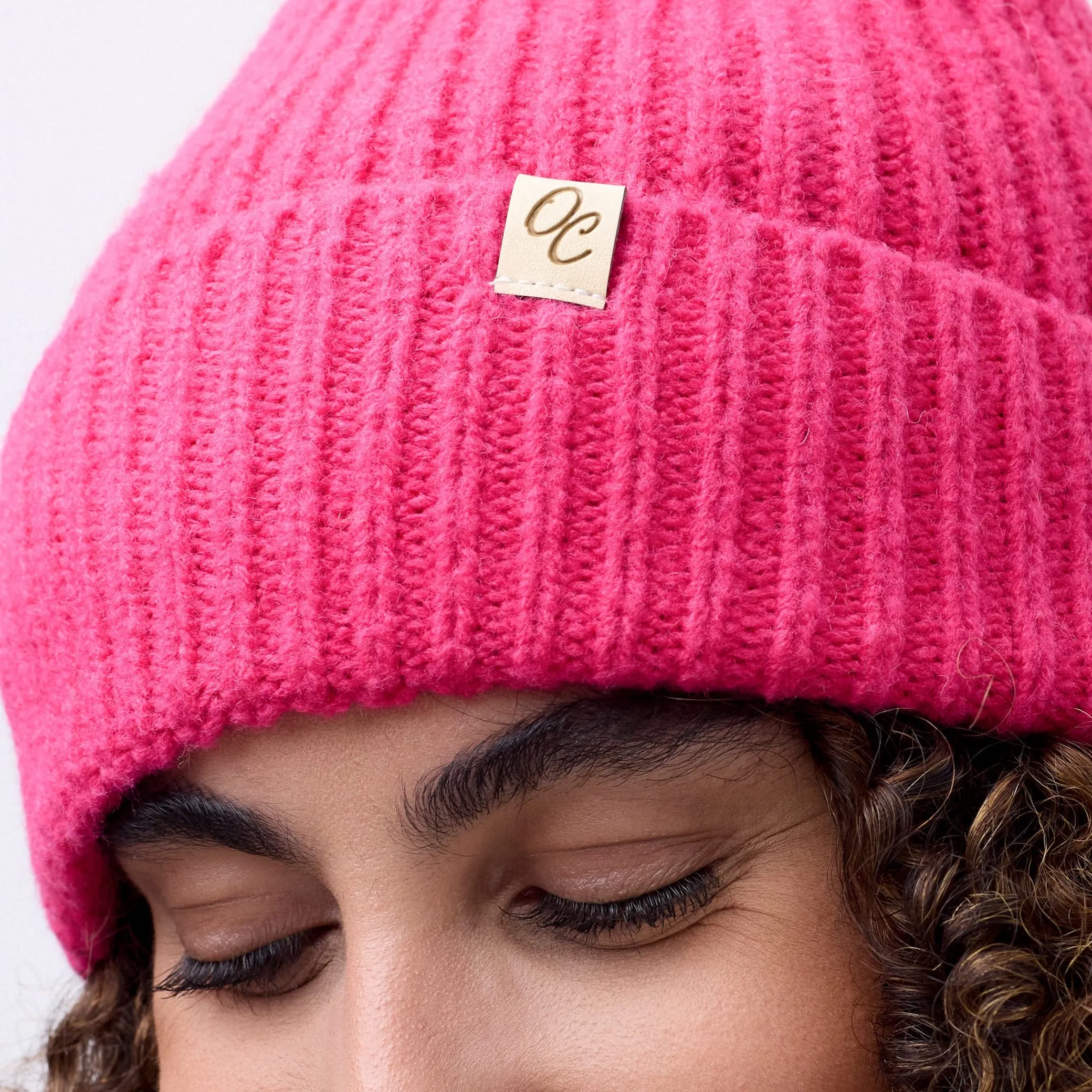 Only Curls Satin Lined Beanie - Ella in Hot Pink