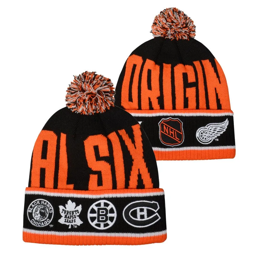 Original Six NHL Outerstuff Youth Vintage Black Large Rib Cuff Pom Knit Hat