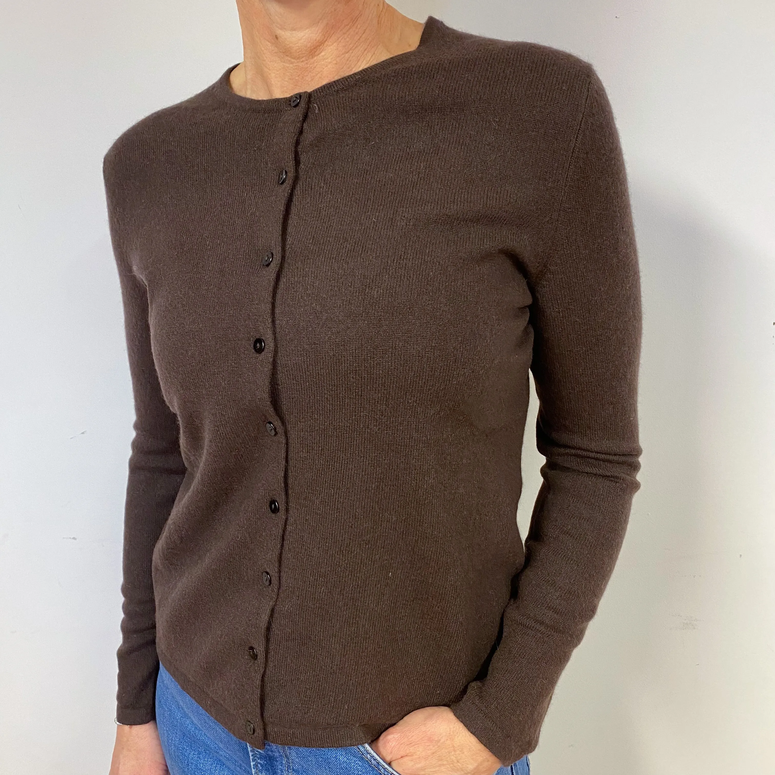 Peppercorn Brown Cashmere Crew Neck Cardigan Medium