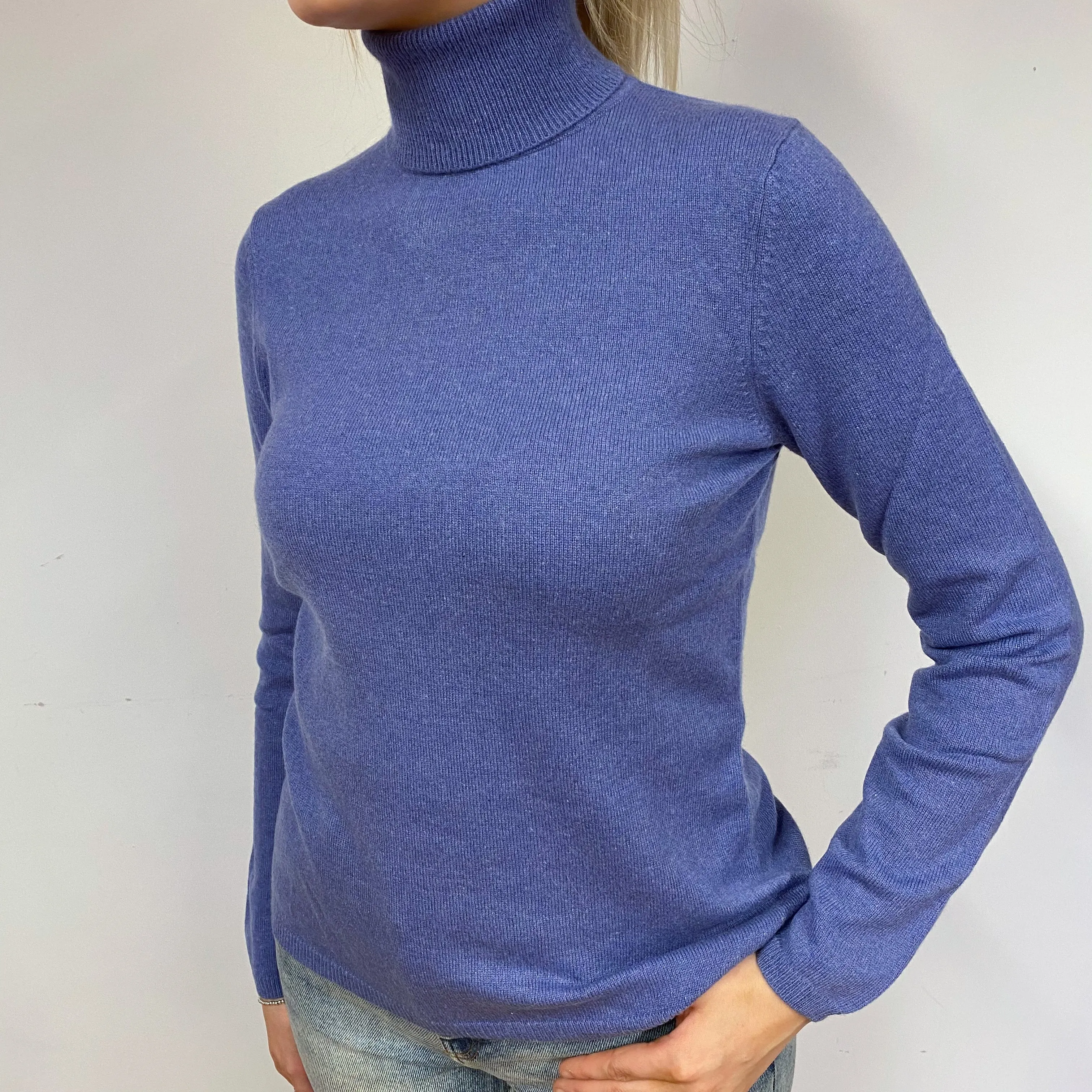 Periwinkle Blue Cashmere Polo Neck Jumper Small