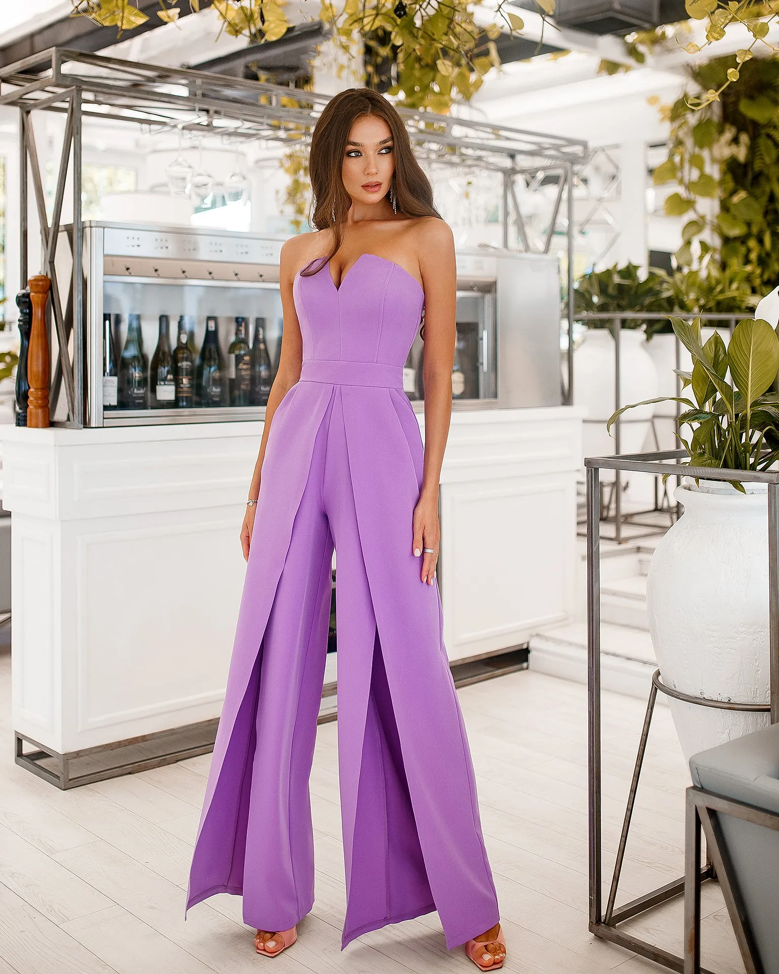 Purple Strapless V-Neck Jumpsuit