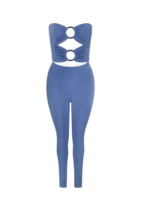 "TRENDSETTER" Steel Blue & Silver Tube Jumpsuit