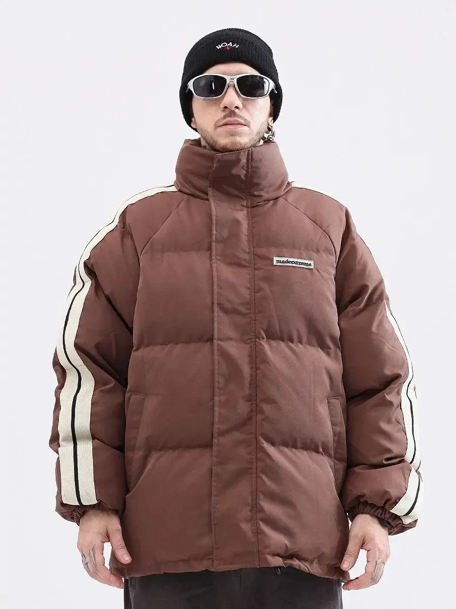 Retro Vintage Embroidered Striped Puffer Jacket