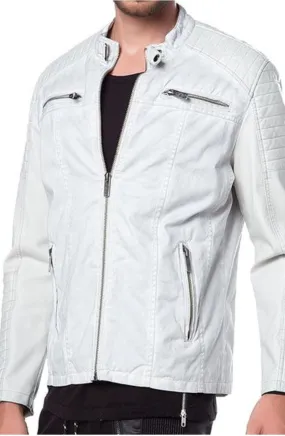 Rimo Real White Leather Jacket Men Biker Motorcycle