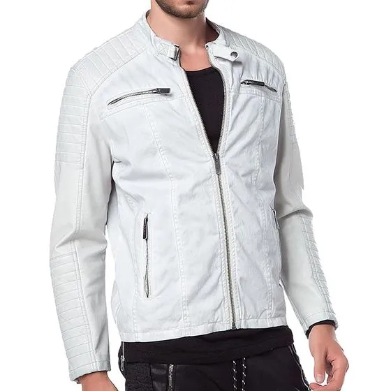 Rimo Real White Leather Jacket Men Biker Motorcycle
