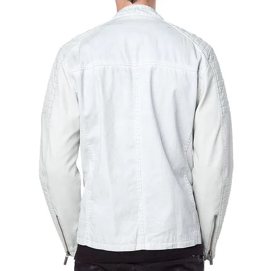 Rimo Real White Leather Jacket Men Biker Motorcycle