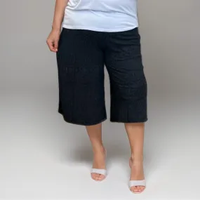 ROCKTHOSECURVES BLACK PATTERNED ELASTIC WAIST CULOTTES