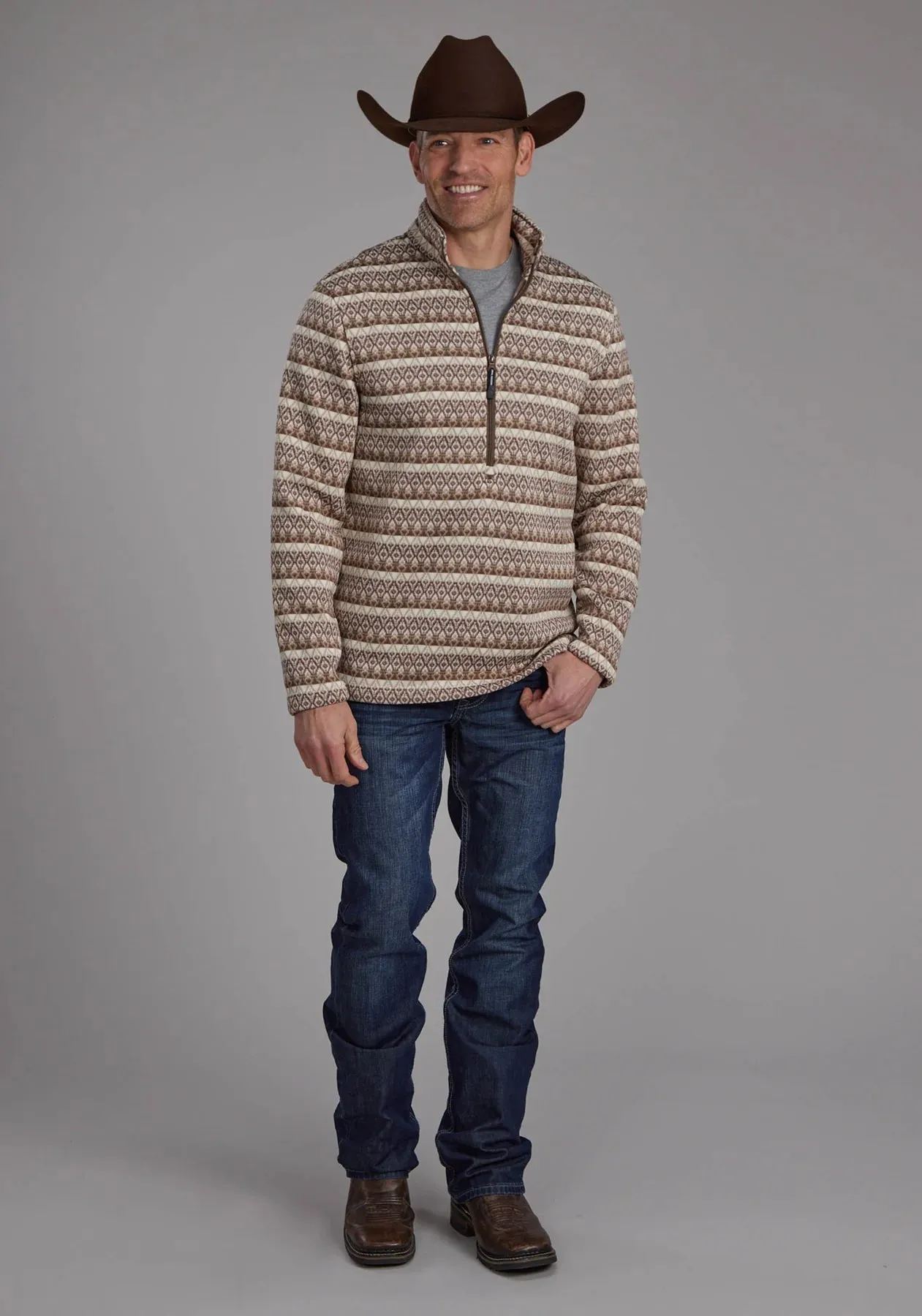 Roper Men's Knit Half Zip Sweater - Brown