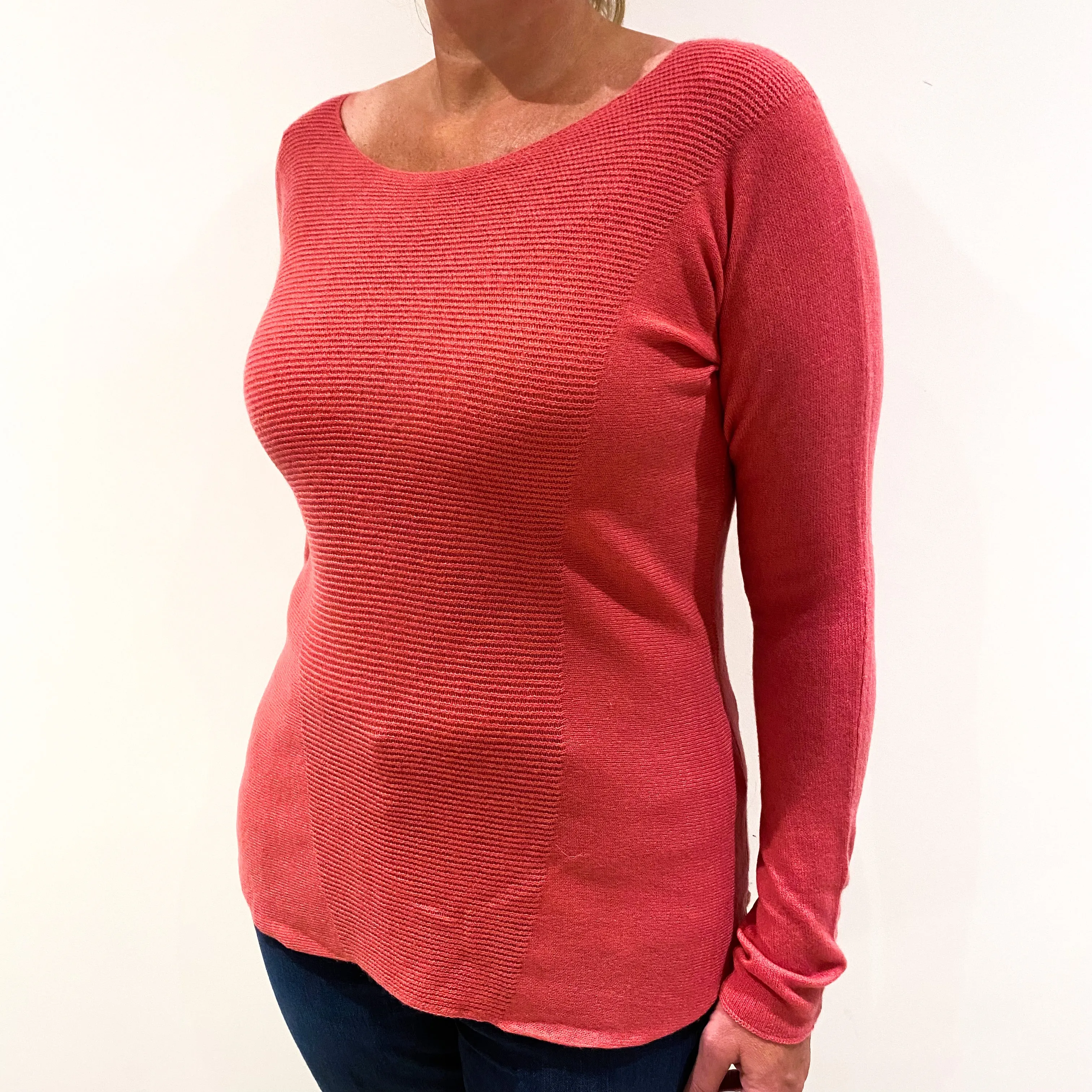 Rose Pink Batwing Cashmere Crew Neck Jumper Large
