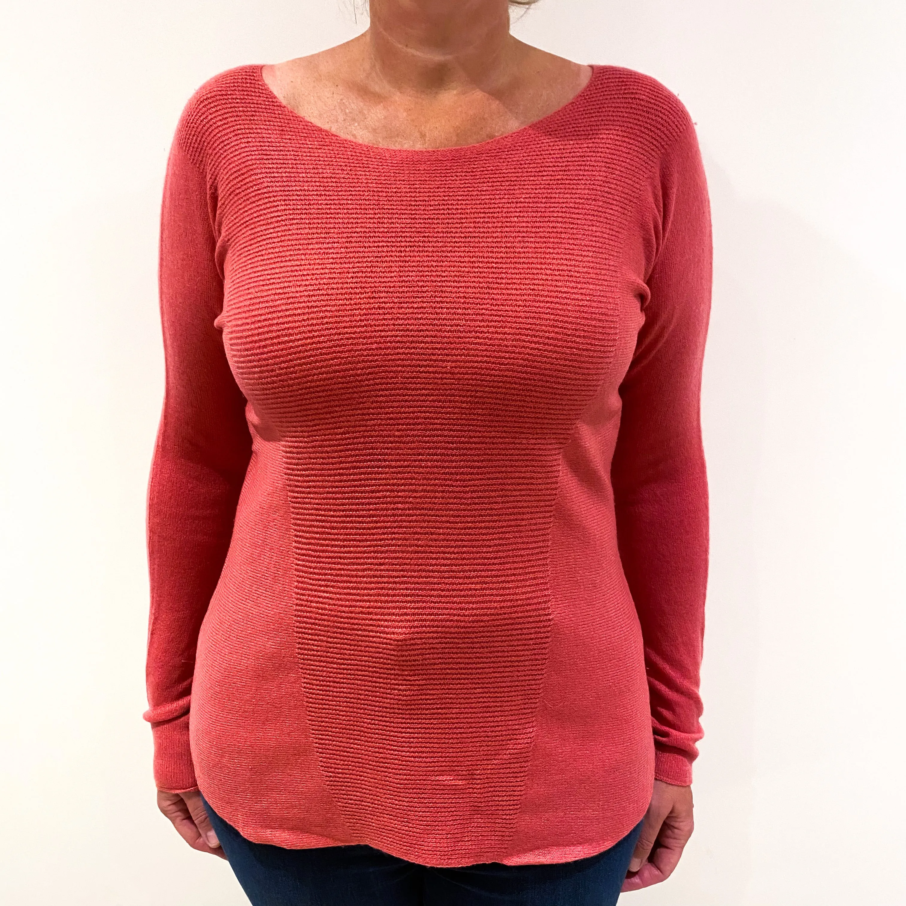 Rose Pink Batwing Cashmere Crew Neck Jumper Large