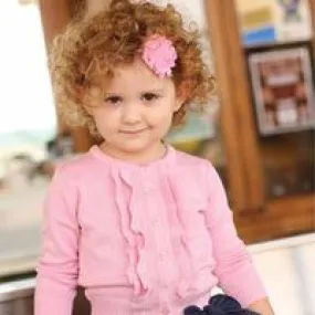 RUFFLE FRONT CARDIGAN SWEATER PINK