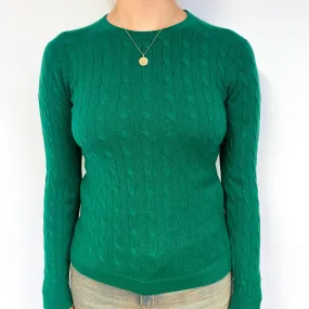 Shamrock Green Cable Cashmere Crew Neck Jumper Small