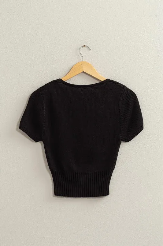 SHORT SLEEVE KNIT TOP