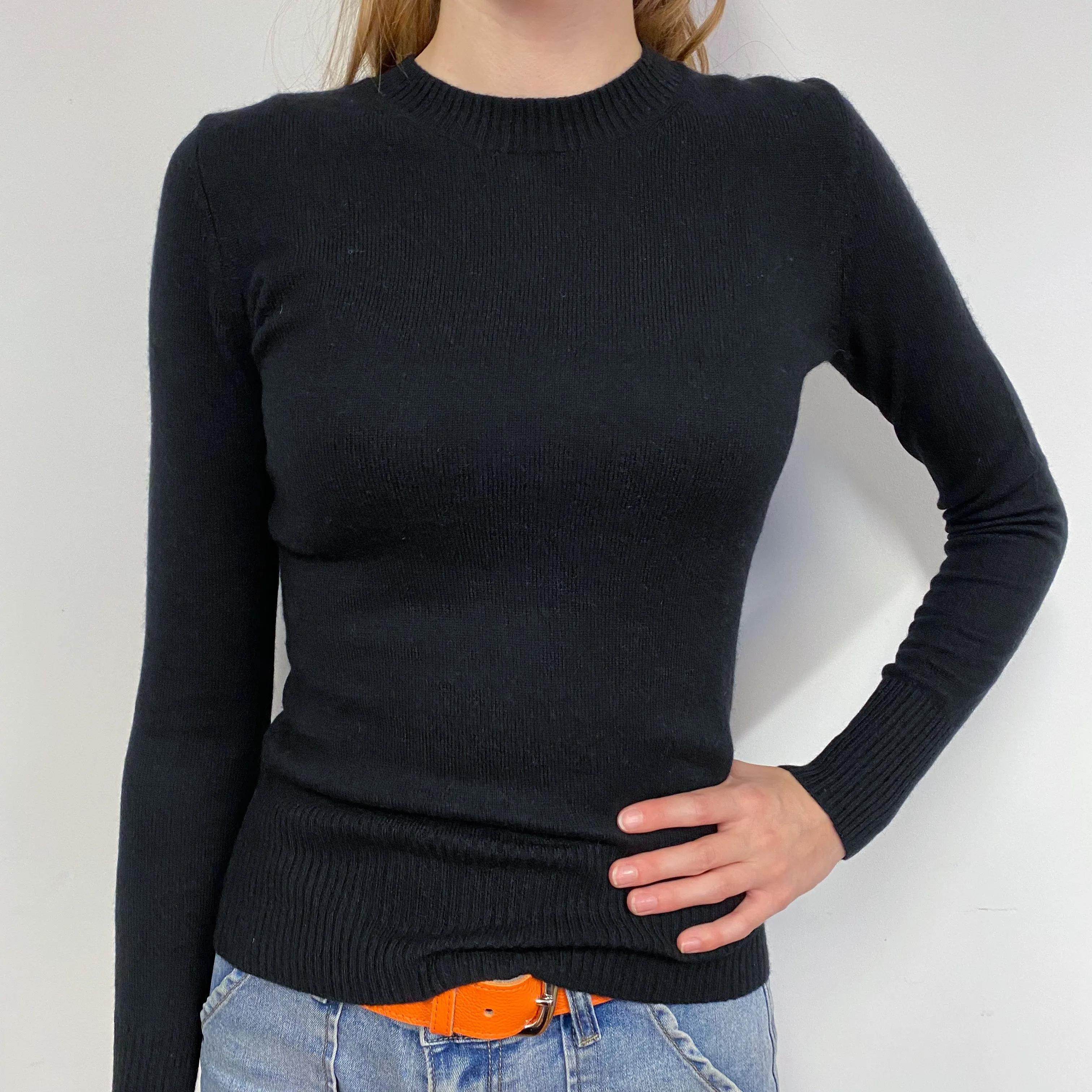 Slim Black Cashmere Crew Neck Jumper