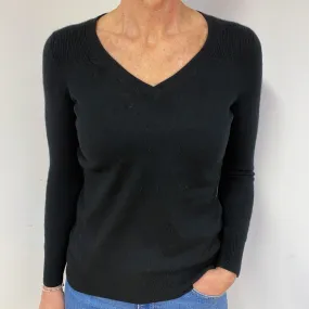 Slim Black Cashmere V-Neck Jumper Medium