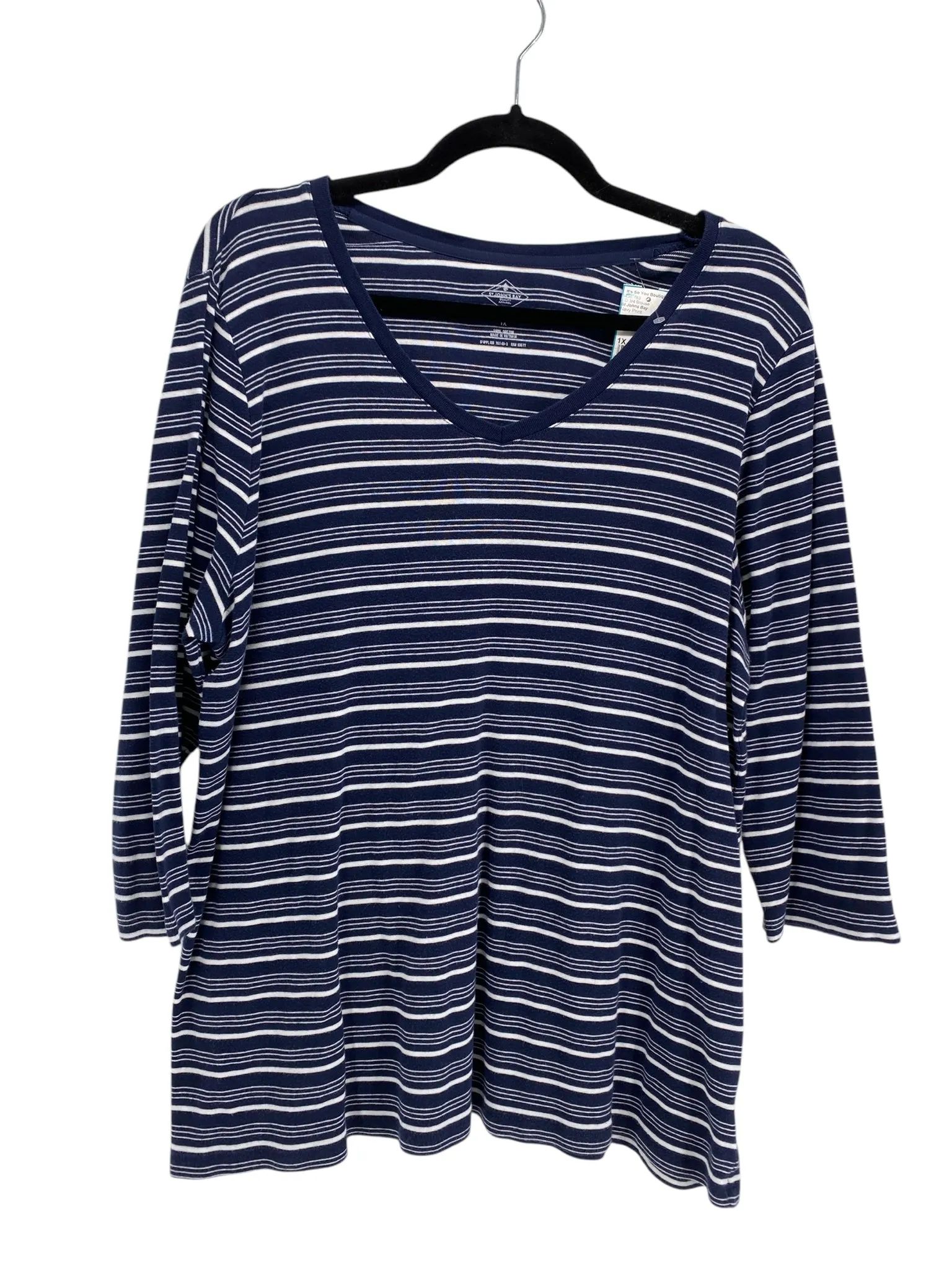St Johns Bay Women Size 1X Navy Print CD 3/4 Blouse