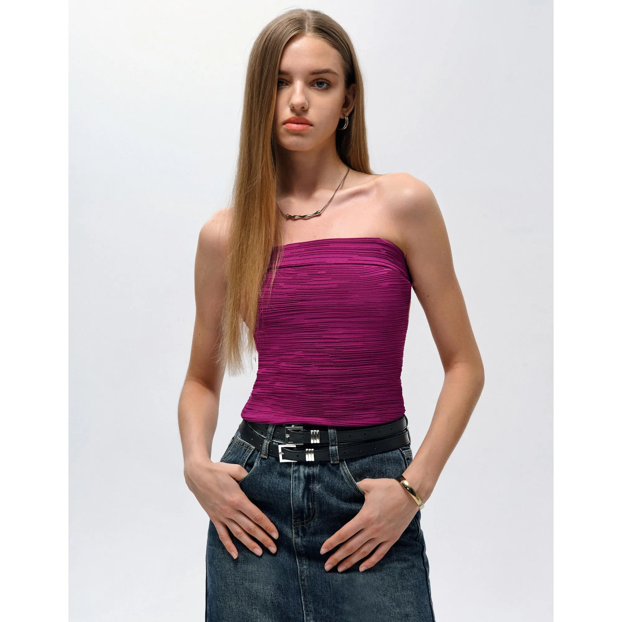 Strapless Knit Top - Purple