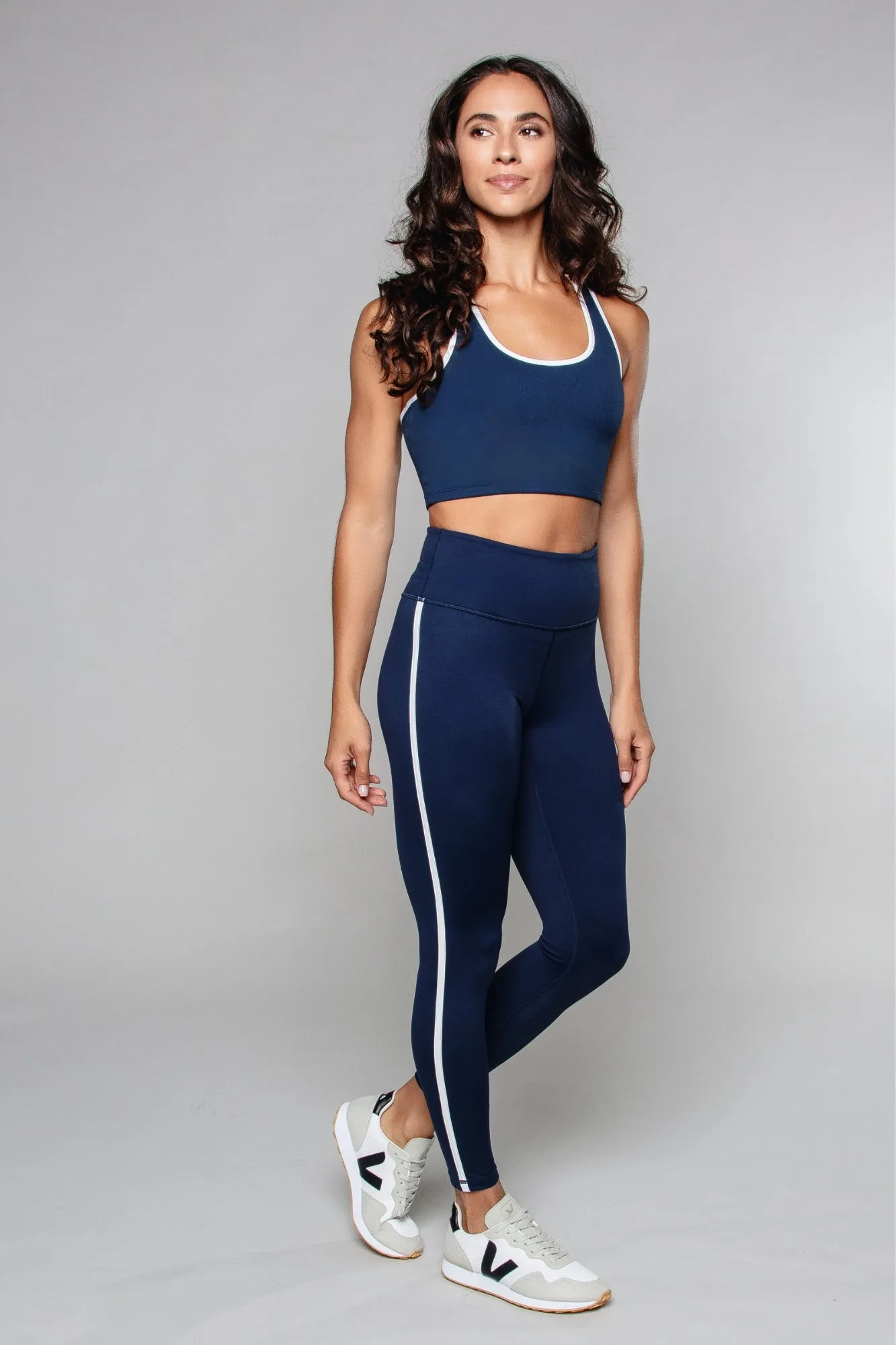 Stride Piped High Waisted Legging Navy / White