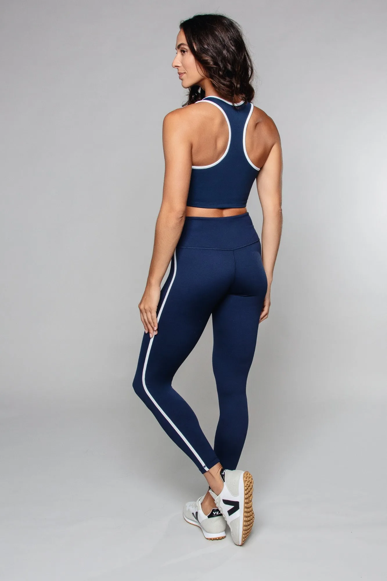 Stride Piped High Waisted Legging Navy / White