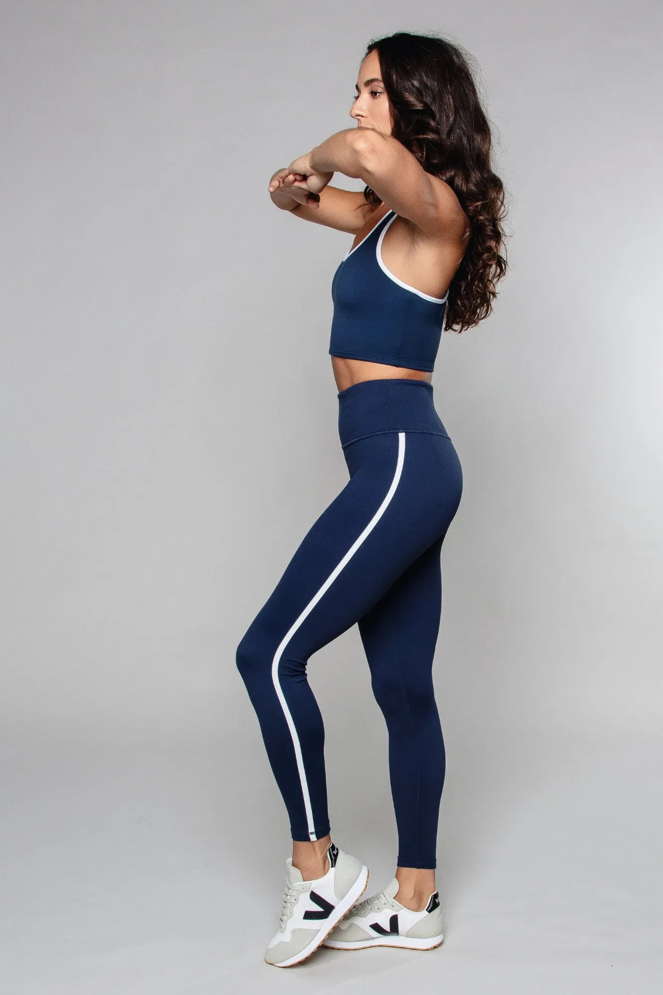 Stride Piped High Waisted Legging Navy / White