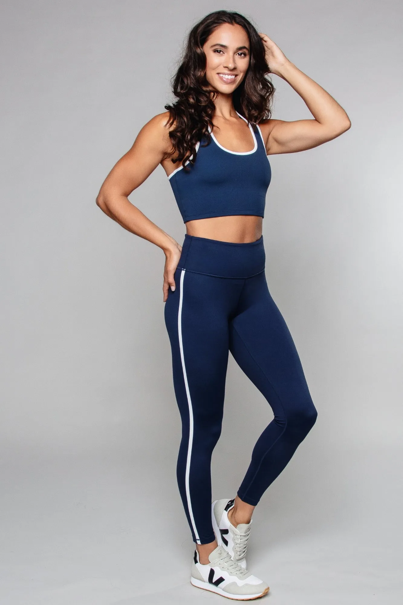 Stride Piped High Waisted Legging Navy / White