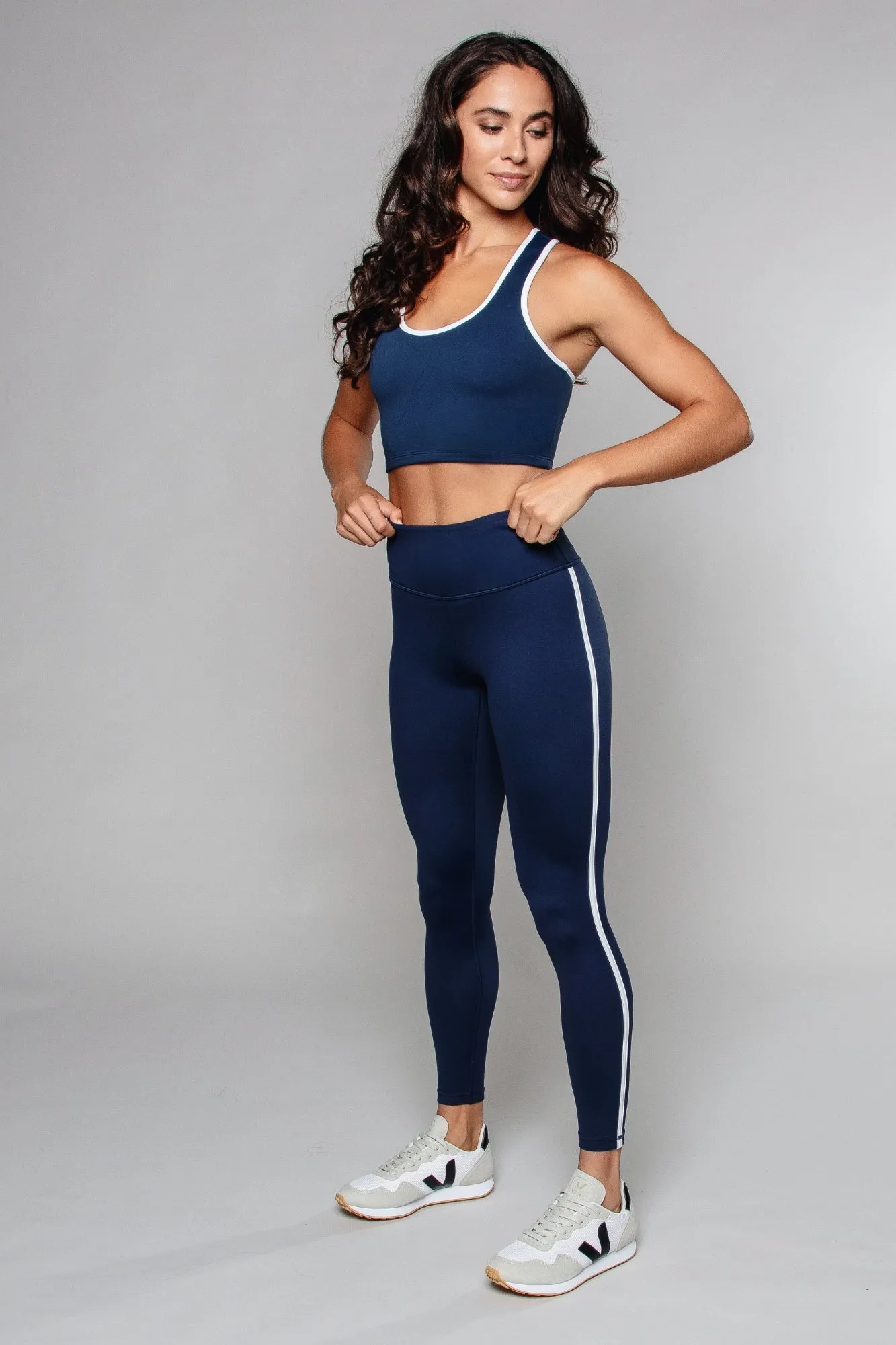 Stride Piped High Waisted Legging Navy / White