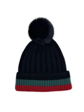 Stripe Hat with Faux Fur Pom (Final Sale)