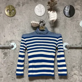 striped turtleneck knit top blue white
