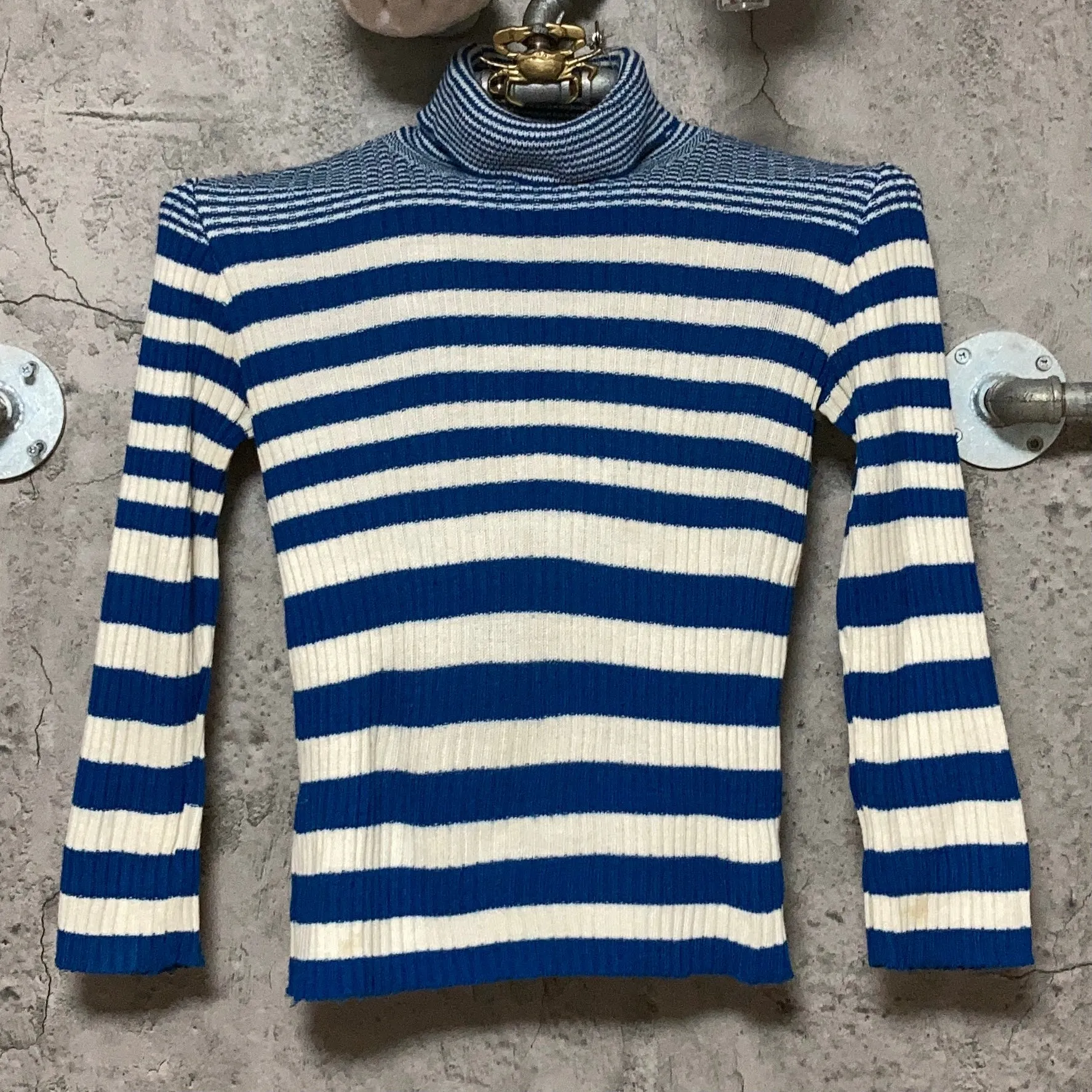 striped turtleneck knit top blue white