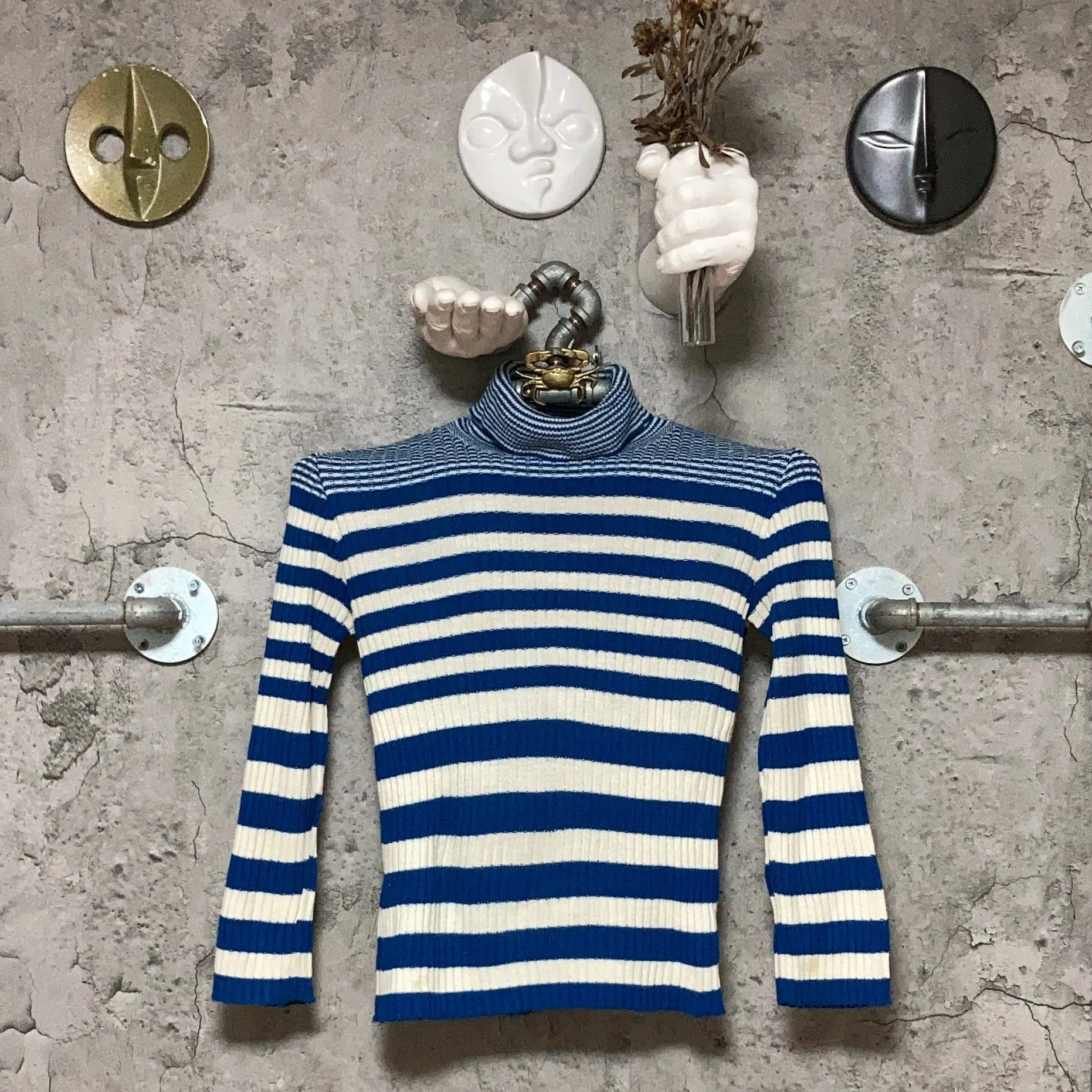 striped turtleneck knit top blue white