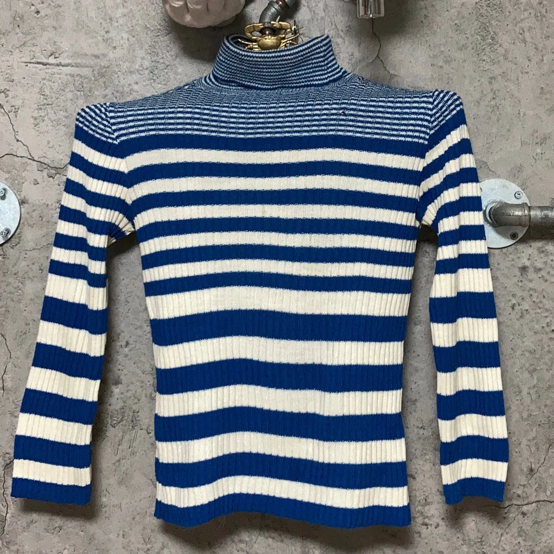 striped turtleneck knit top blue white