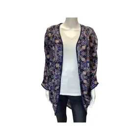 Tolani Blue Purple Tan Silk Cardigan Size S