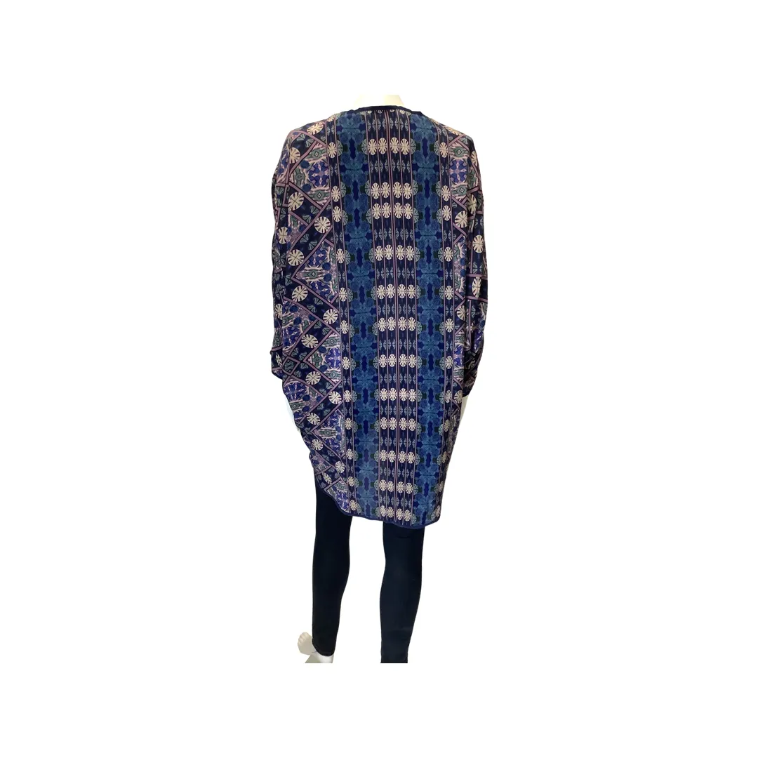 Tolani Blue Purple Tan Silk Cardigan Size S