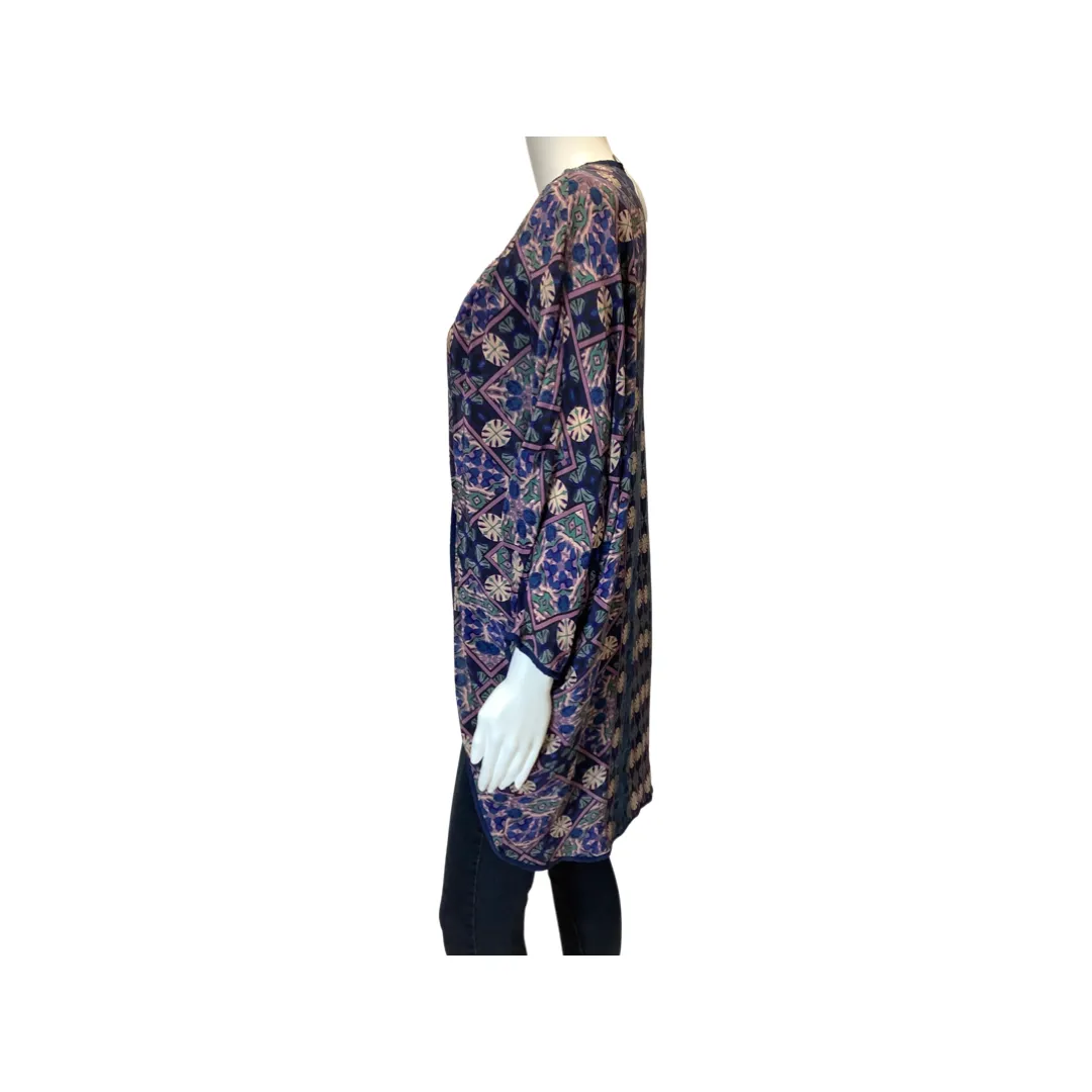 Tolani Blue Purple Tan Silk Cardigan Size S