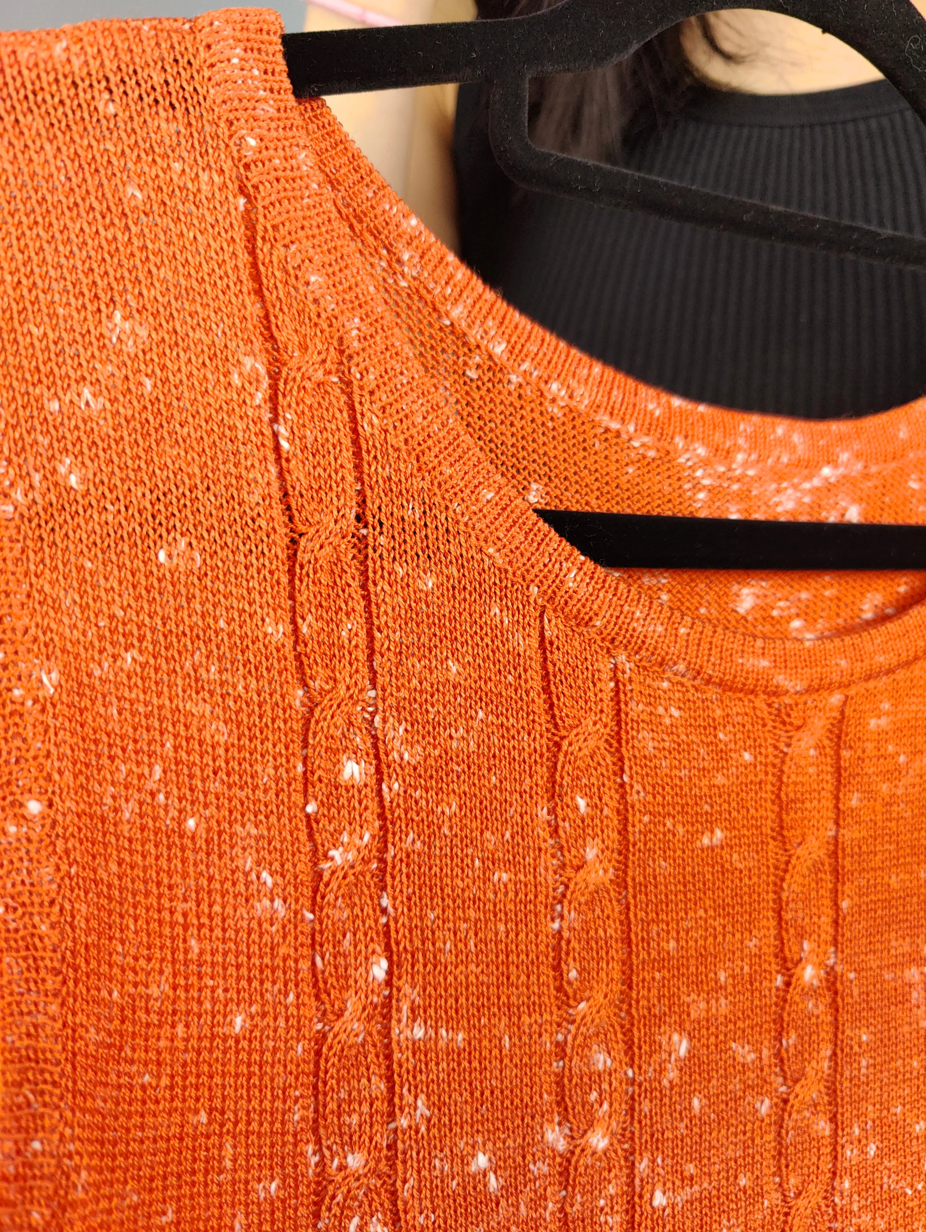 Vintage crochet top orange sleeveless knit knitted women S